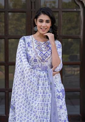 Blue Woven Design Cotton Kurta Set