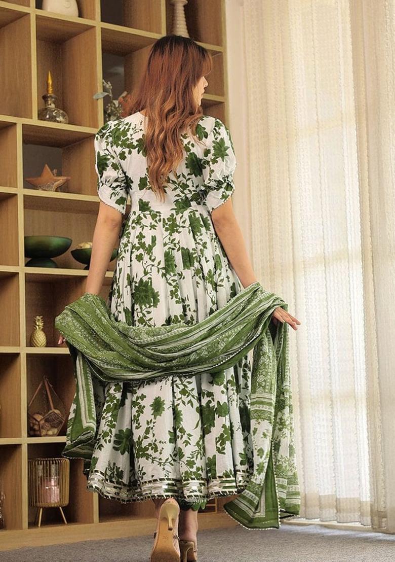 White Printed Viscose Kurta Set - Indya