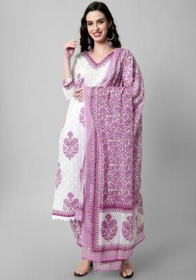 Purple Printed Cotton Kurta Set