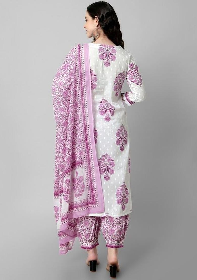 Purple Printed Cotton Kurta Set - Indya