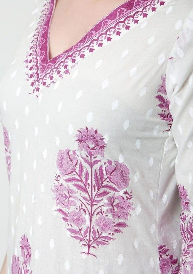 Purple Printed Cotton Kurta Set - Indya