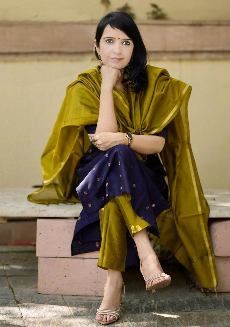 Blue Woven Design Viscose Kurta Set - Indya