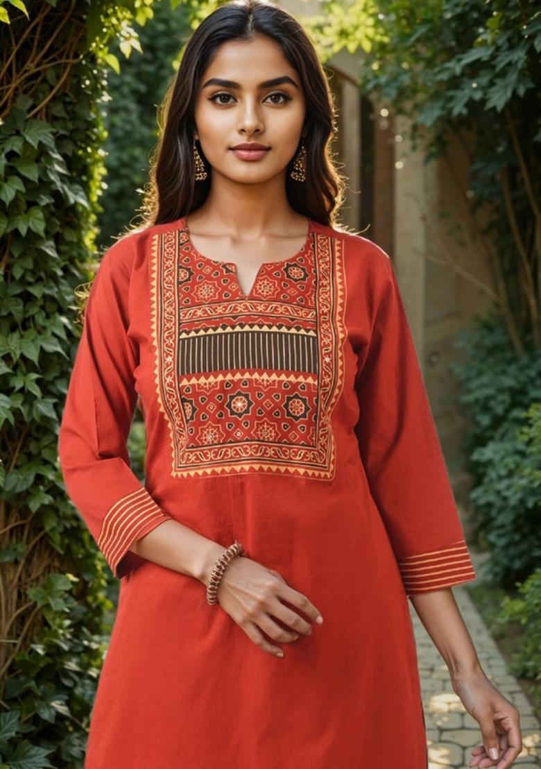 Maroon Solid Cotton Kurta Set - Indya