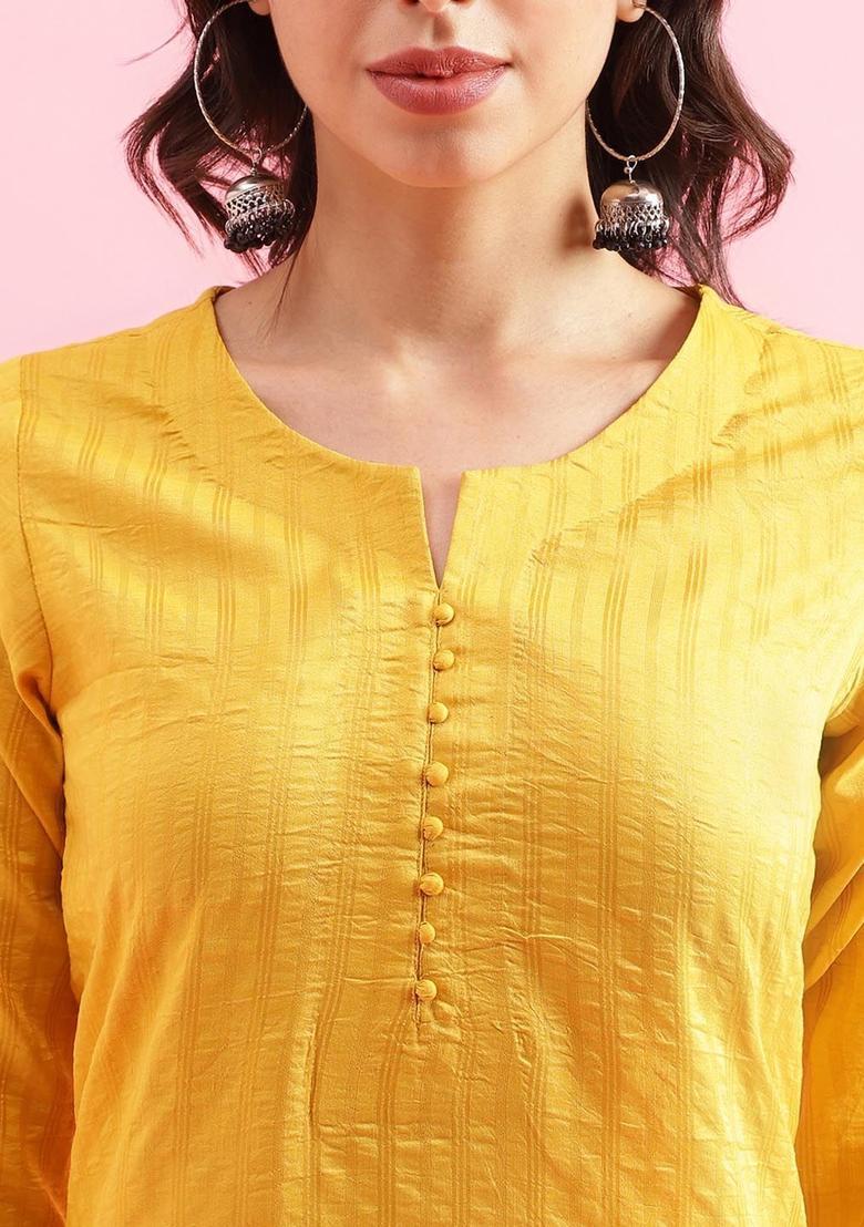 Yellow Striped Cotton Kurta Set - Indya