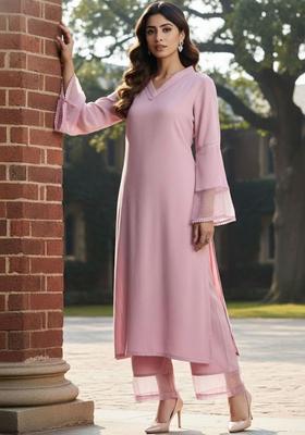 Pink Solid Silk Kurta Set