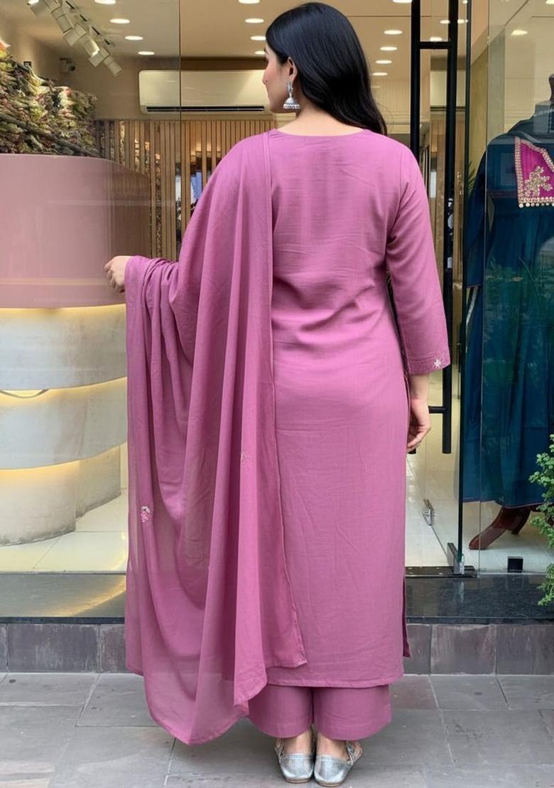 Pink Self Design Silk Kurta Set - Indya