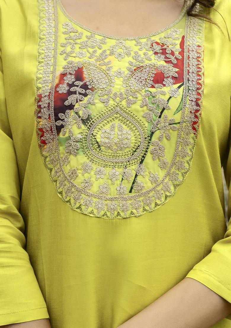 Green Yoke Design Viscose Kurta Set - Indya