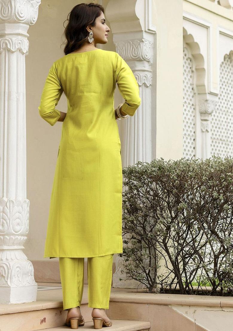 Green Yoke Design Viscose Kurta Set - Indya