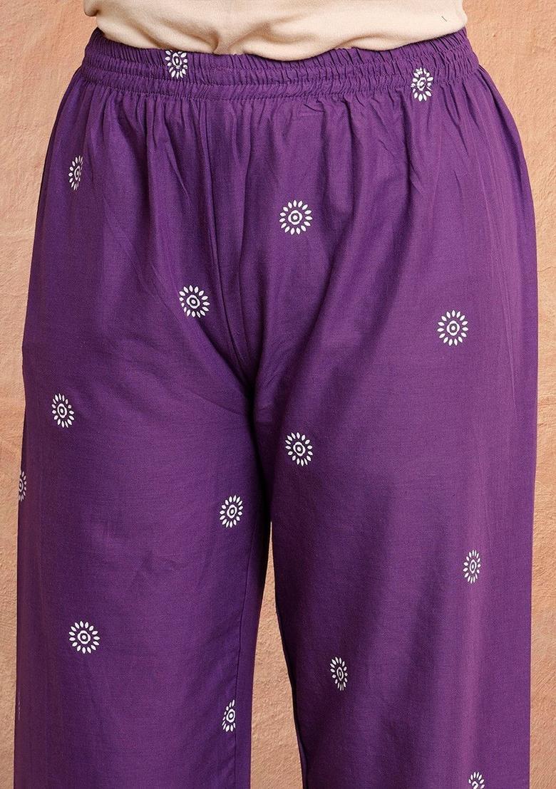 Purple Embroidered Viscose Kurta Set - Indya
