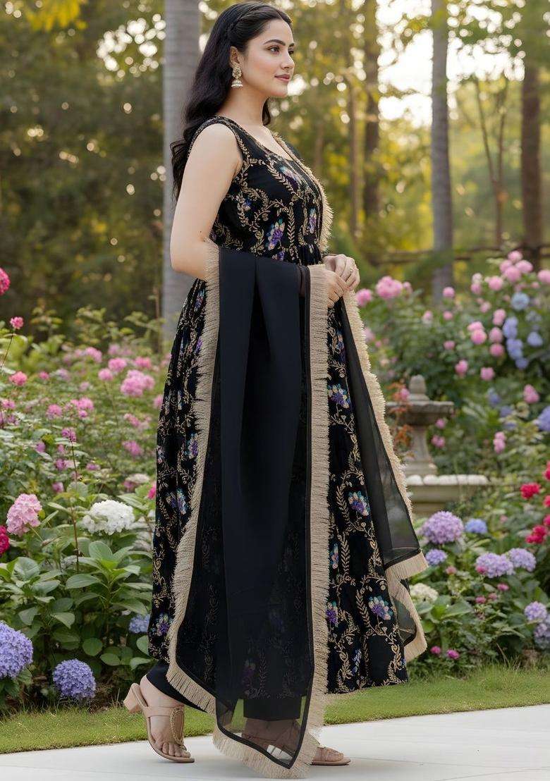 Black Printed Cotton Kurta Set - Indya