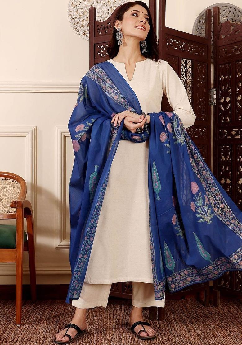 Beige Solid Silk Kurta Set - Indya