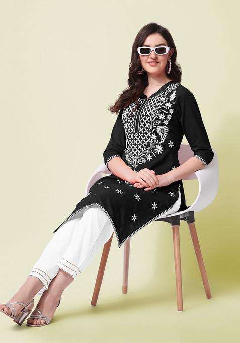 Black Embroidered Cotton Kurta Set
