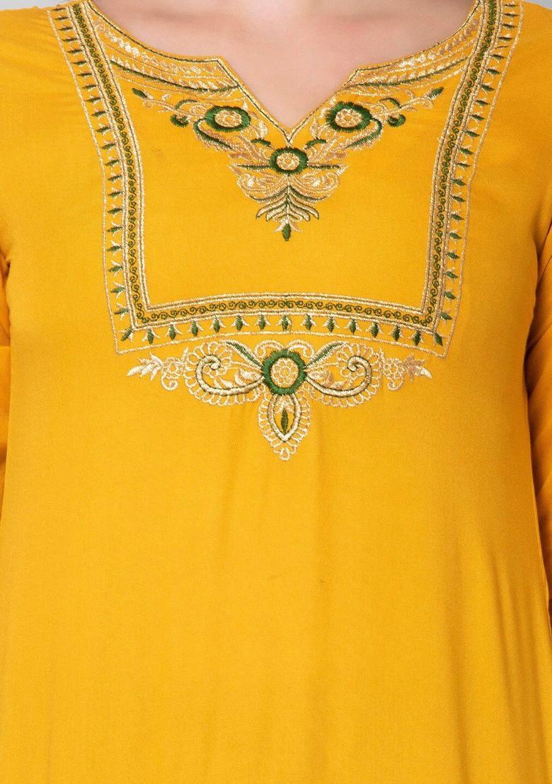 Yellow Solid Viscose Kurta Set - Indya