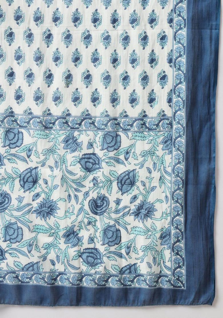 Blue Printed Cotton Kurta Set - Indya