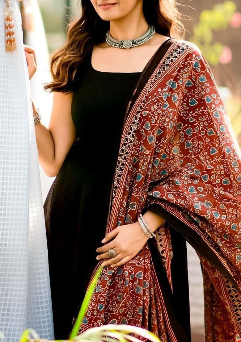 Black Solid Cotton Kurta Set - Indya