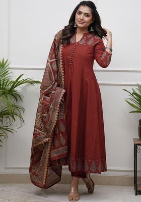 Orange Printed Viscose Kurta Set