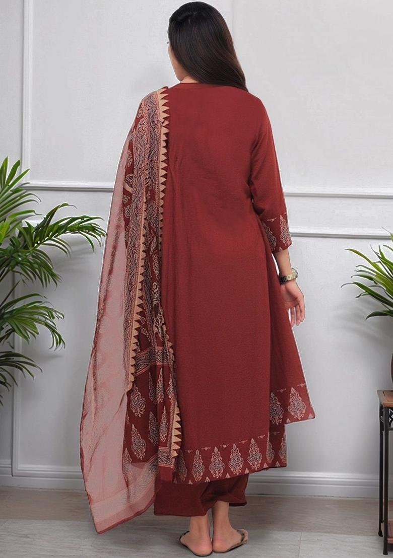 Orange Printed Viscose Kurta Set - Indya