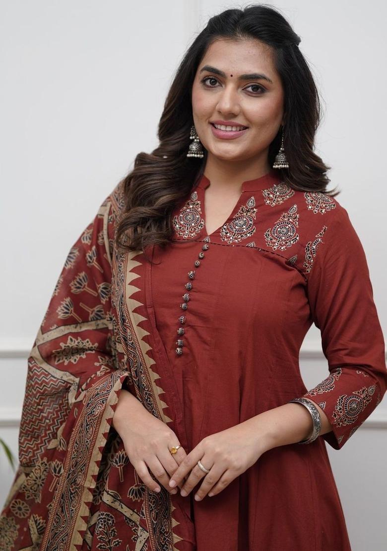 Orange Printed Viscose Kurta Set - Indya