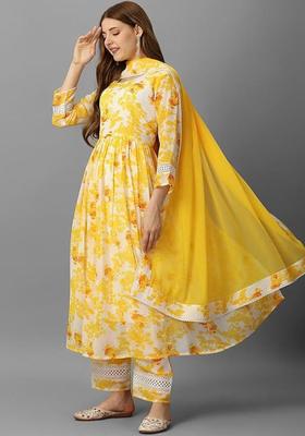 Yellow Printed Cotton Kurta Set