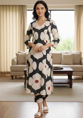 White Printed Viscose Kurta Set