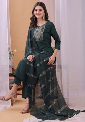 Green Embroidered Silk Kurta Set