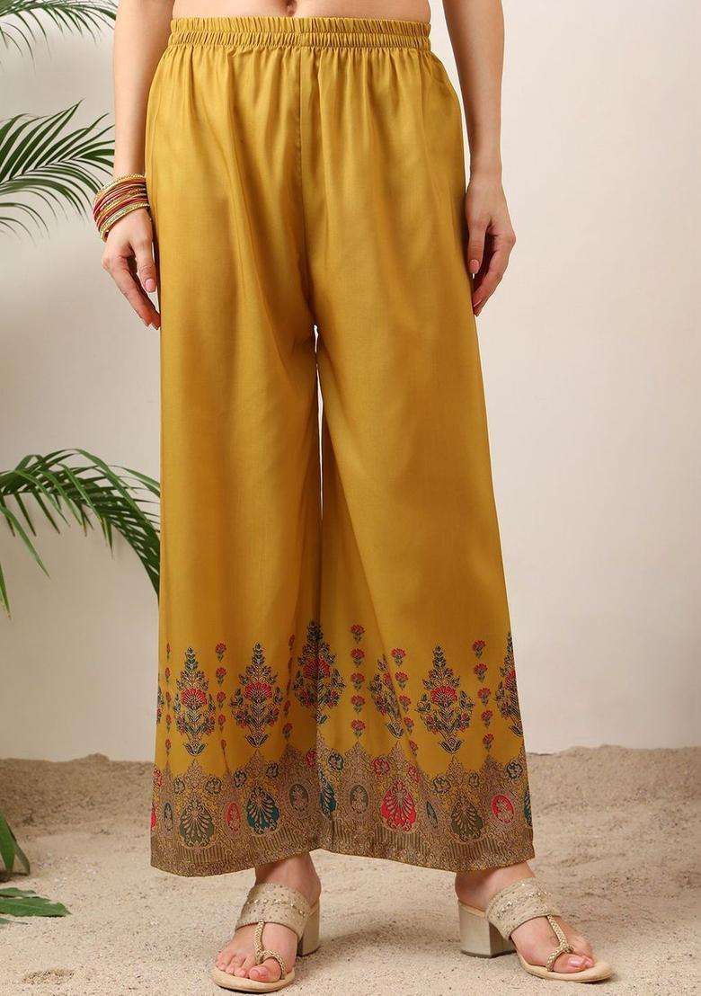 Yellow Printed Silk Kurta Set - Indya