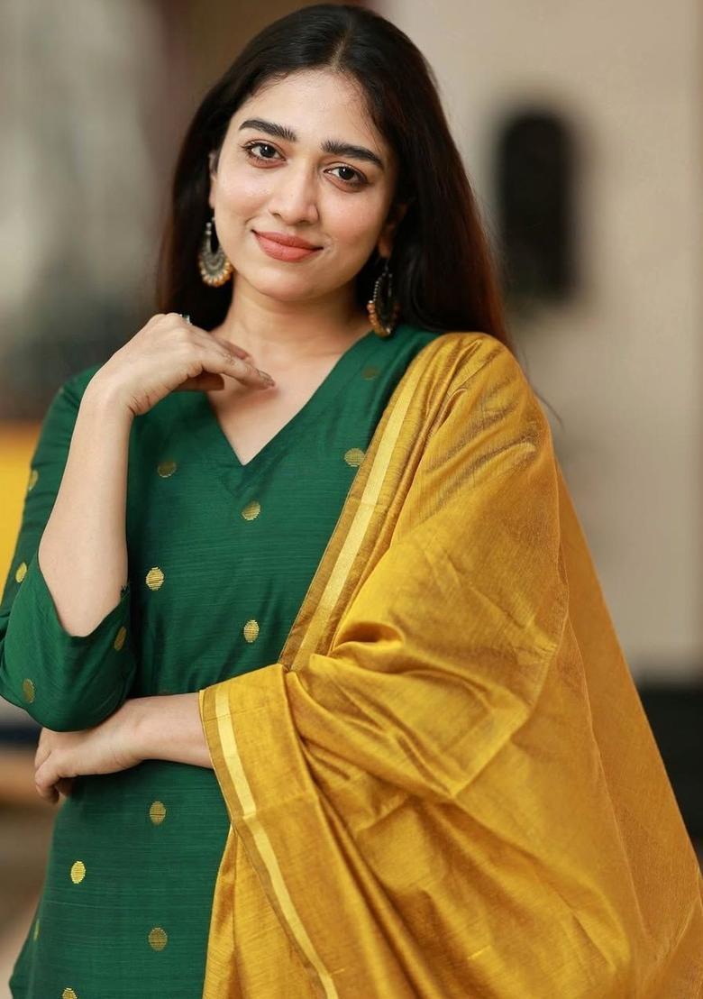Green Printed Viscose Kurta Set - Indya