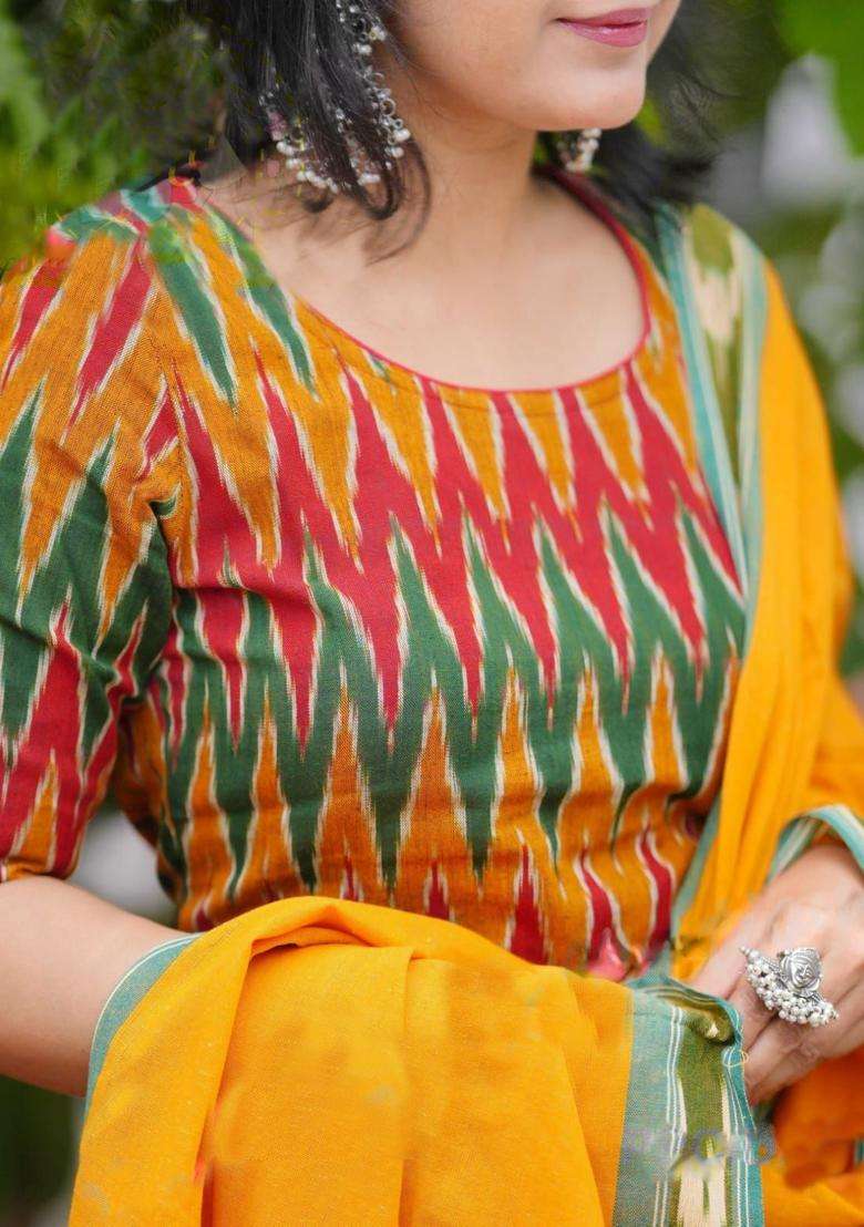 Yellow Printed Viscose Kurta Set - Indya