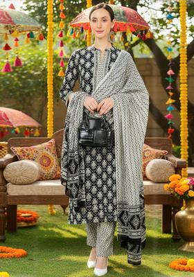 Black Printed Viscose Kurta Set