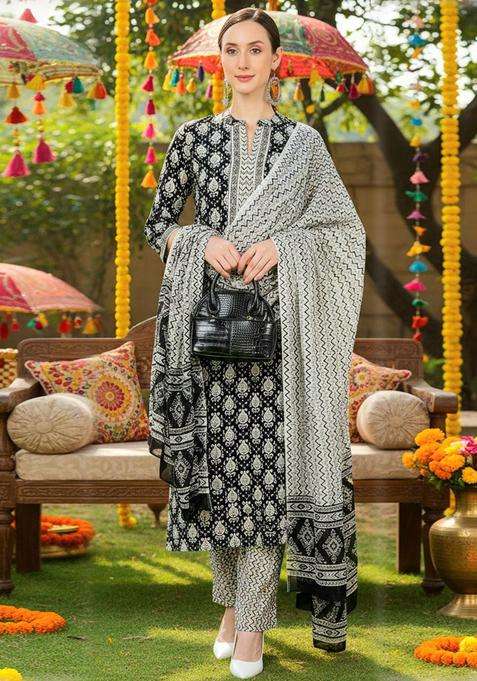 Black Printed Viscose Kurta Set
