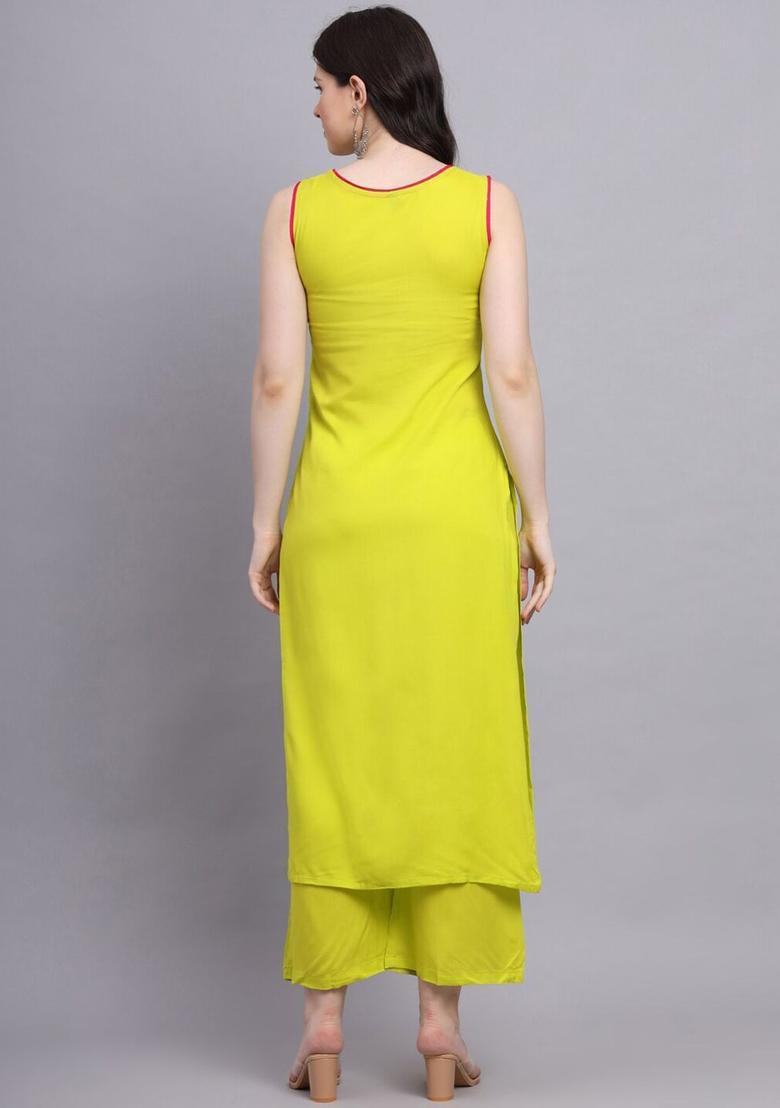 Green Solid Viscose Kurta Set - Indya