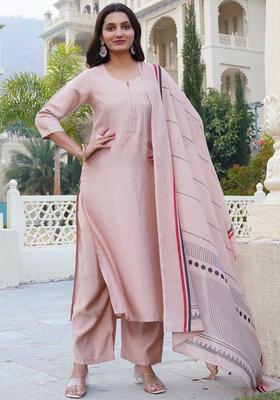 Pink Solid Viscose Kurta Set