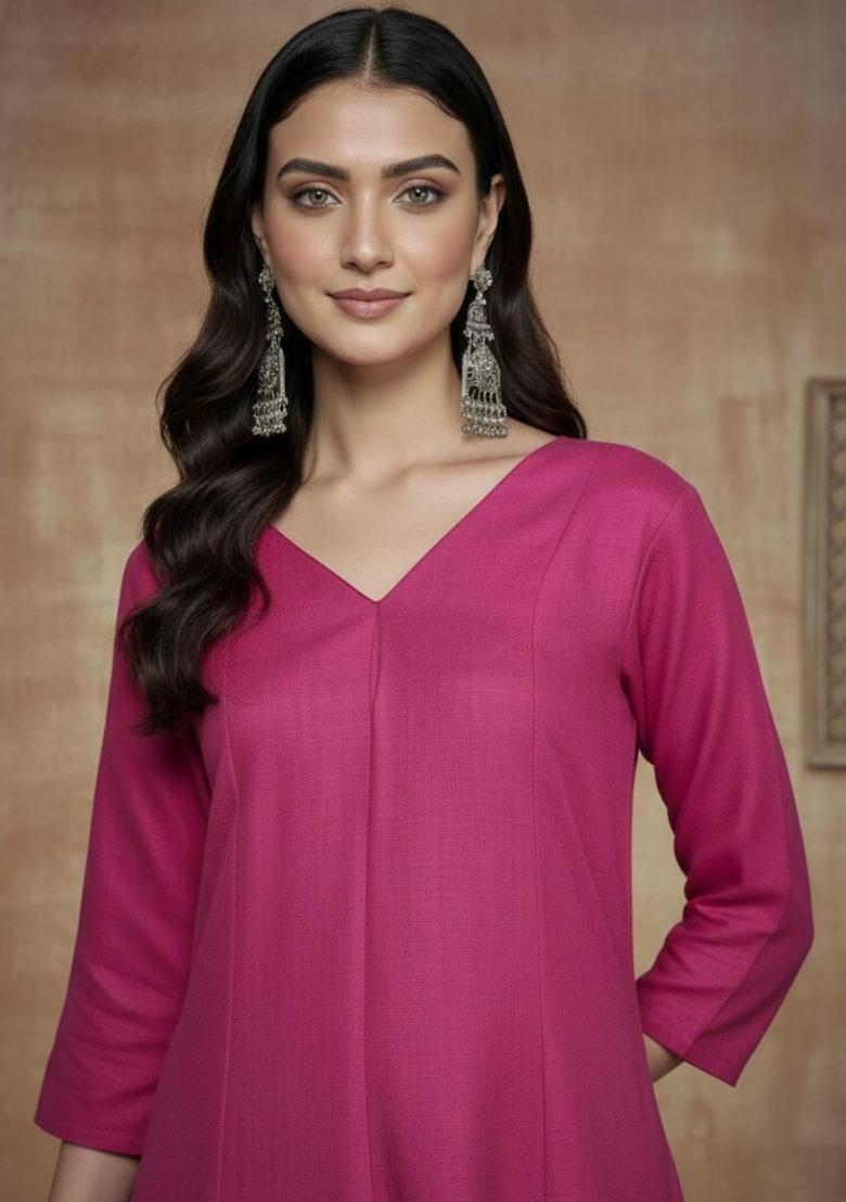Purple Solid Cotton Kurta Set - Indya