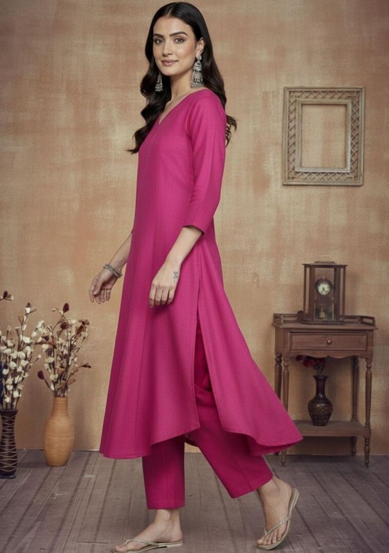 Purple Solid Cotton Kurta Set - Indya