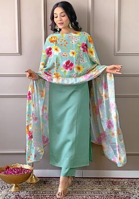 Blue Yoke Design Viscose Kurta Set