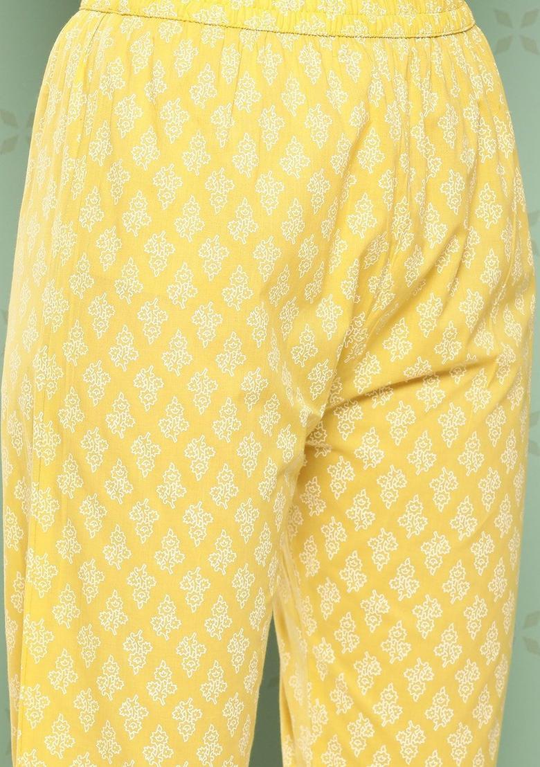 Yellow Printed Cotton Kurta Set - Indya