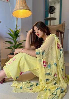 Yellow Printed Crepe Kurta Set