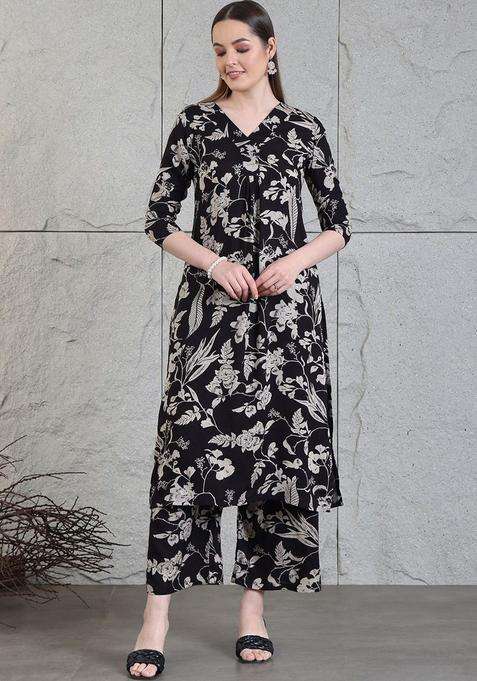 Black Printed Viscose Kurta Set