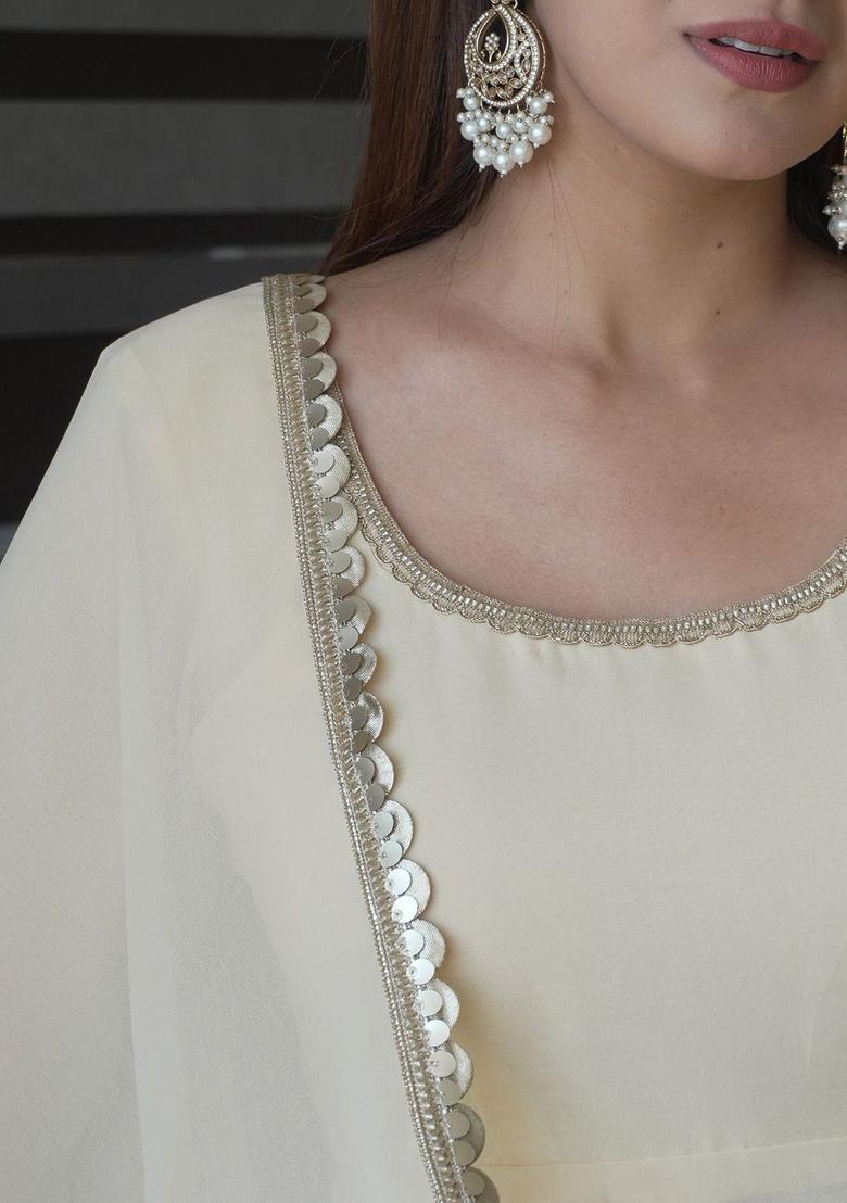 White Solid Georgette Kurta Set - Indya