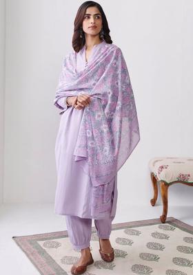 Purple Self Design Viscose Kurta Set