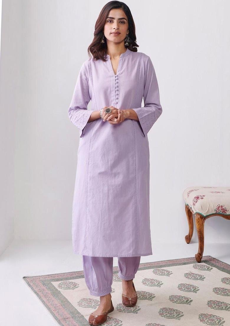 Purple Self Design Viscose Kurta Set - Indya