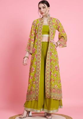 Green Printed Georgette Kurta Set