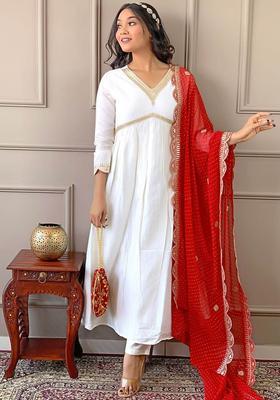 White Yoke Design Silk Kurta Set