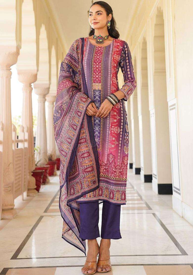 Multi Printed Polyester Kurta Set - Indya