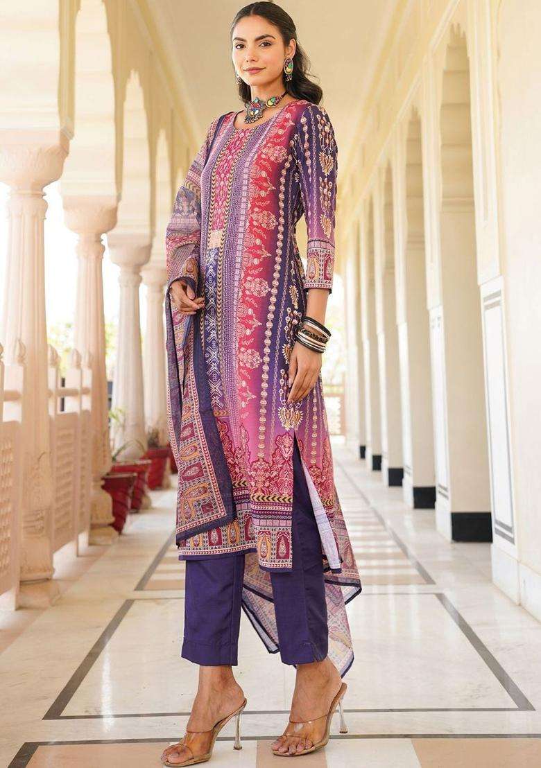 Multi Printed Polyester Kurta Set - Indya