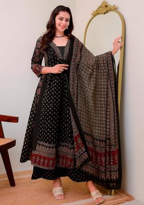 Black Printed Viscose Kurta Set