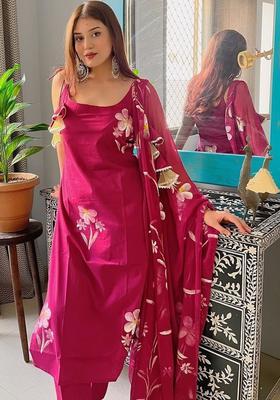 Pink Printed Crepe Kurta Set