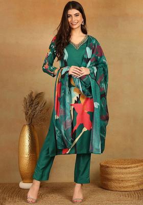 Green Printed Viscose Kurta Set