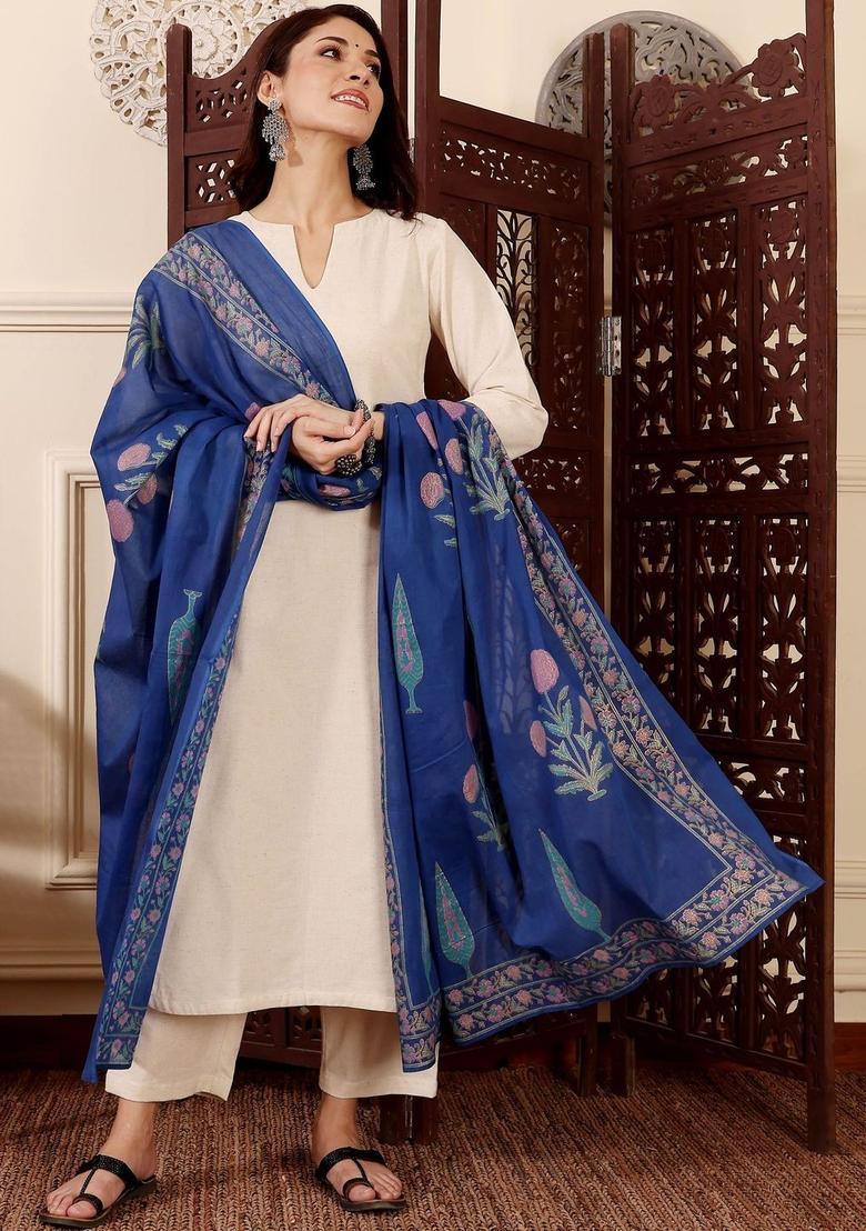 Beige Solid Silk Kurta Set - Indya