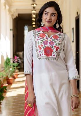 White Yoke Design Cotton Kurta Set